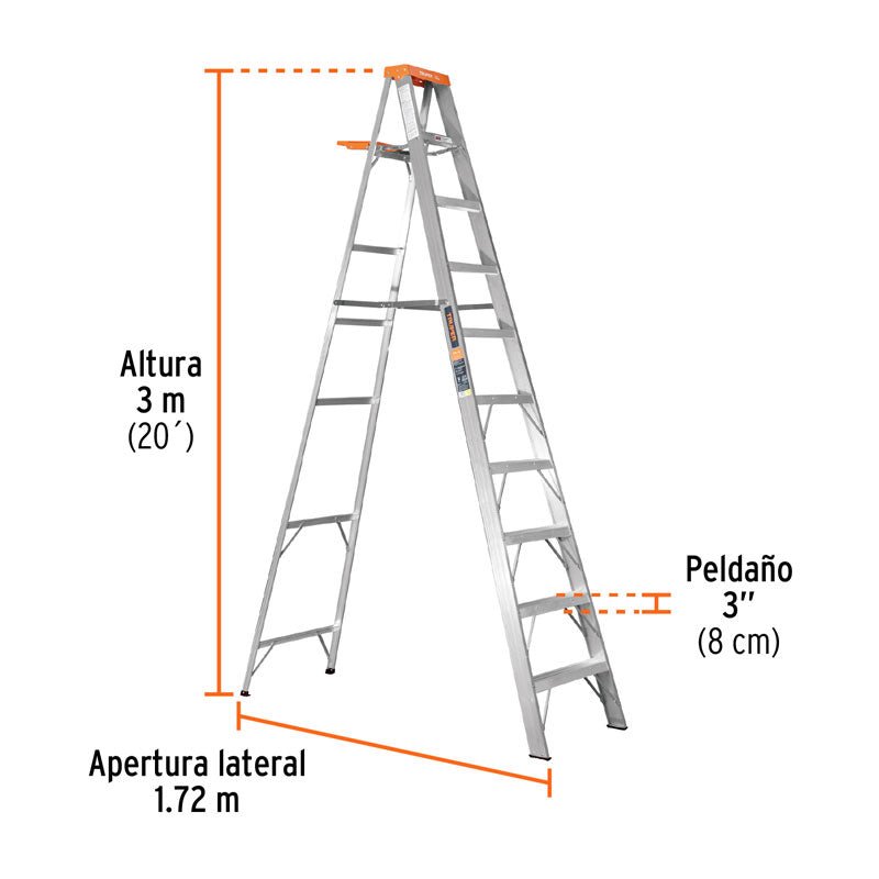 Escalera de tijera tipo II 9 peldaños y bandeja, 10436 Truper EST 29 - Tool Ferreterías / Ferretodo - Herramientas y material de construcción.