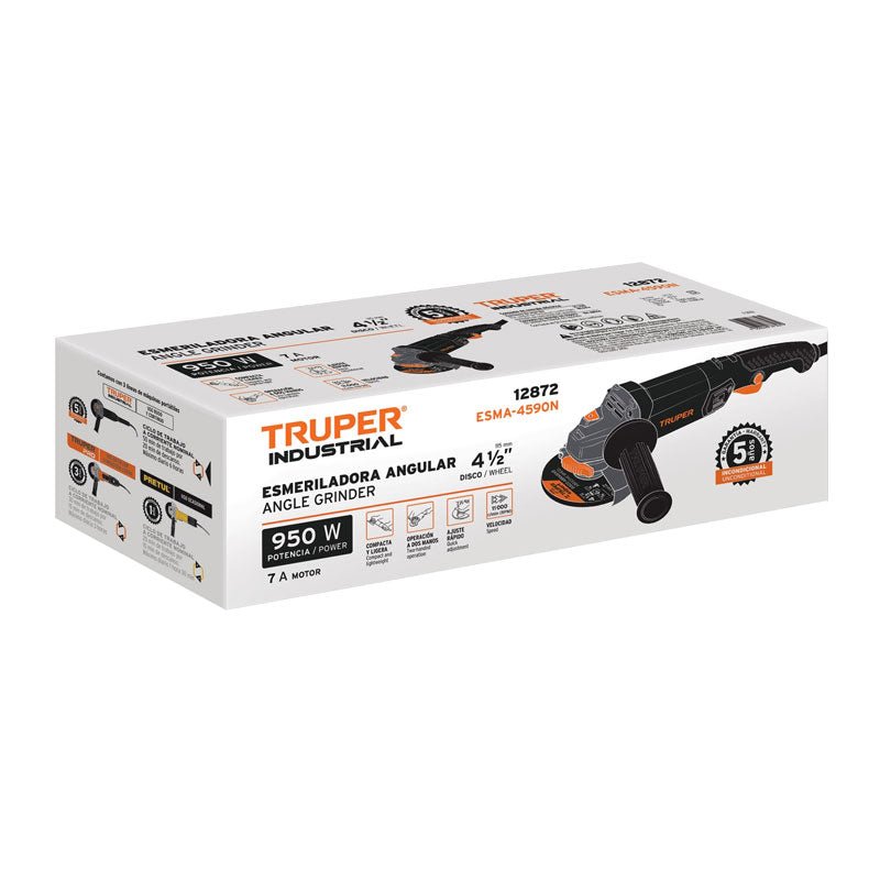 Esmeriladora angular de 4 1/2" de 950 W, industrial, 12872 Truper ESMA 4590N - Tool Ferreterías / Ferretodo - Herramientas y material de construcción.