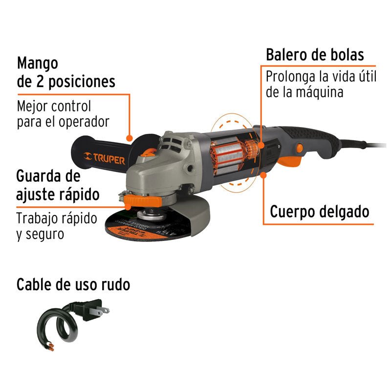 Esmeriladora angular de 4 1/2" de 950 W, industrial, 12872 Truper ESMA 4590N - Tool Ferreterías / Ferretodo - Herramientas y material de construcción.