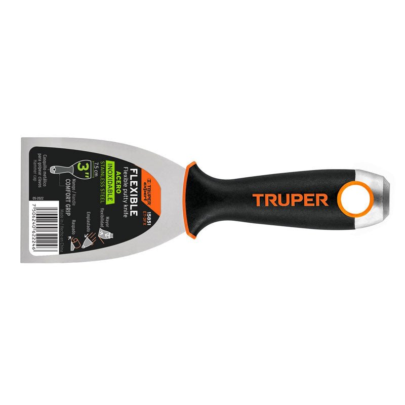 Espátula Flexible 3" Acero Inox. Mango Comfort Grip, Truper Expert - Tool Ferreterías / Ferretodo - Herramientas y material de construcción.