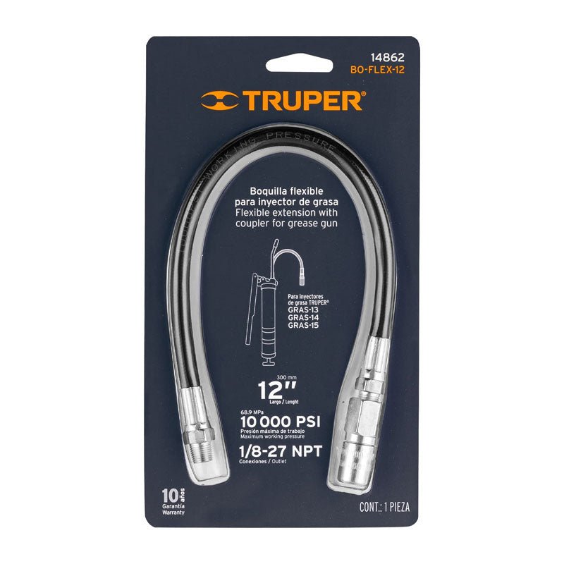 Extensión flexible para inyectores de grasa, 14862 Truper BO FLEX 12 - Tool Ferreterías / Ferretodo - Herramientas y material de construcción.