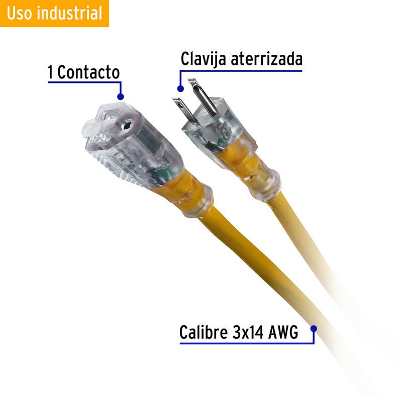 Extensión Reforzada Aterrizada 15 M 3X14 Awg, Volteck - Tool Ferreterías / Ferretodo - Herramientas y material de construcción.