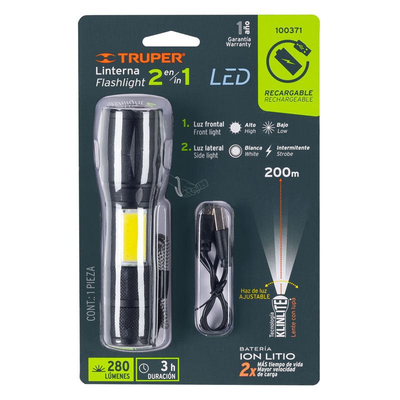 Linterna de 1 LED 270 lm con luz de emergencia, recargable, 100371 Truper LINAR 260 - Tool Ferreterías / Ferretodo - Herramientas y material de construcción.