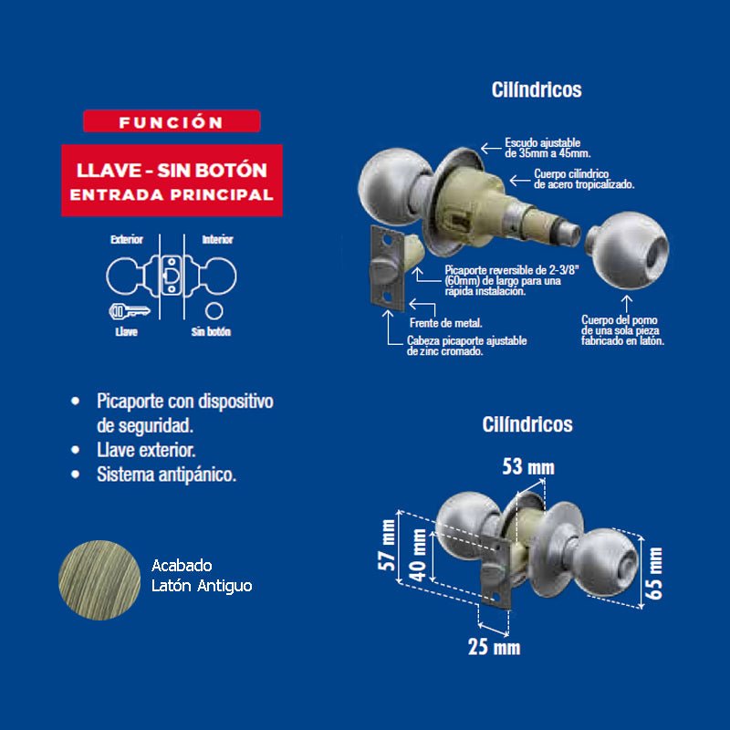 Perilla Phillips Brandy Wine Entrada Latón Antiguo Mx81719 - Tool Ferreterías / Ferretodo - Herramientas y material de construcción.