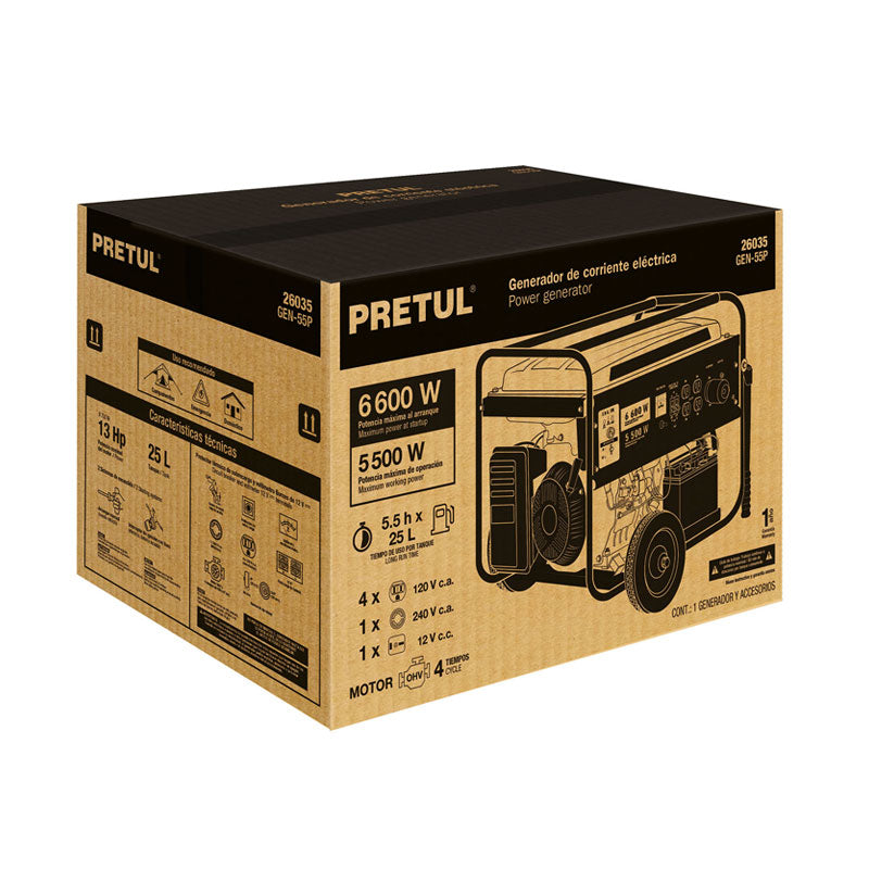 Generador Portátil 6.6 Kw Motor A Gasolina, Pretul
