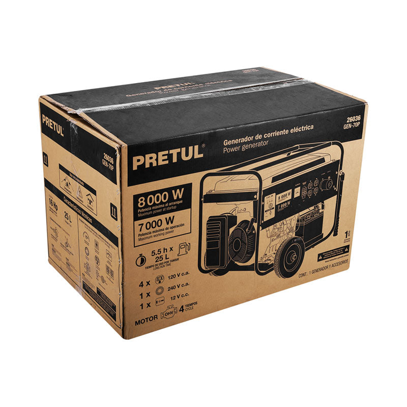 Generador Portátil 8 Kw Motor A Gasolina, Pretul