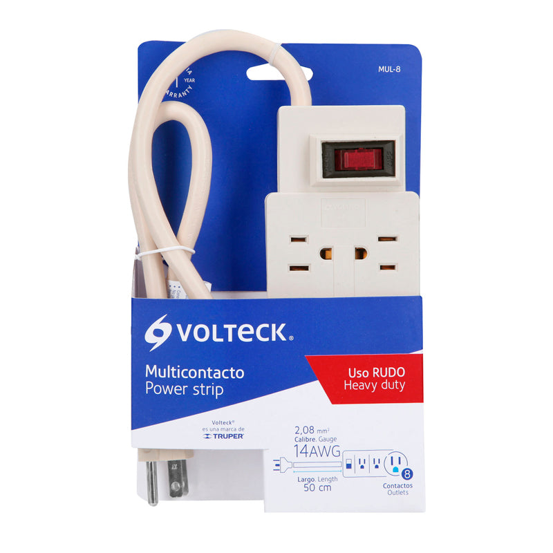 Multicontacto 14 Awg Uso Rudo Con 8 Entradas, Volteck