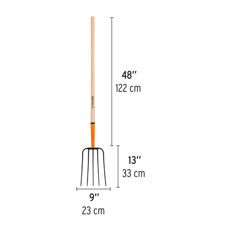 Bieldo Para Paja, 5 Dientes, Mango 48", Truper