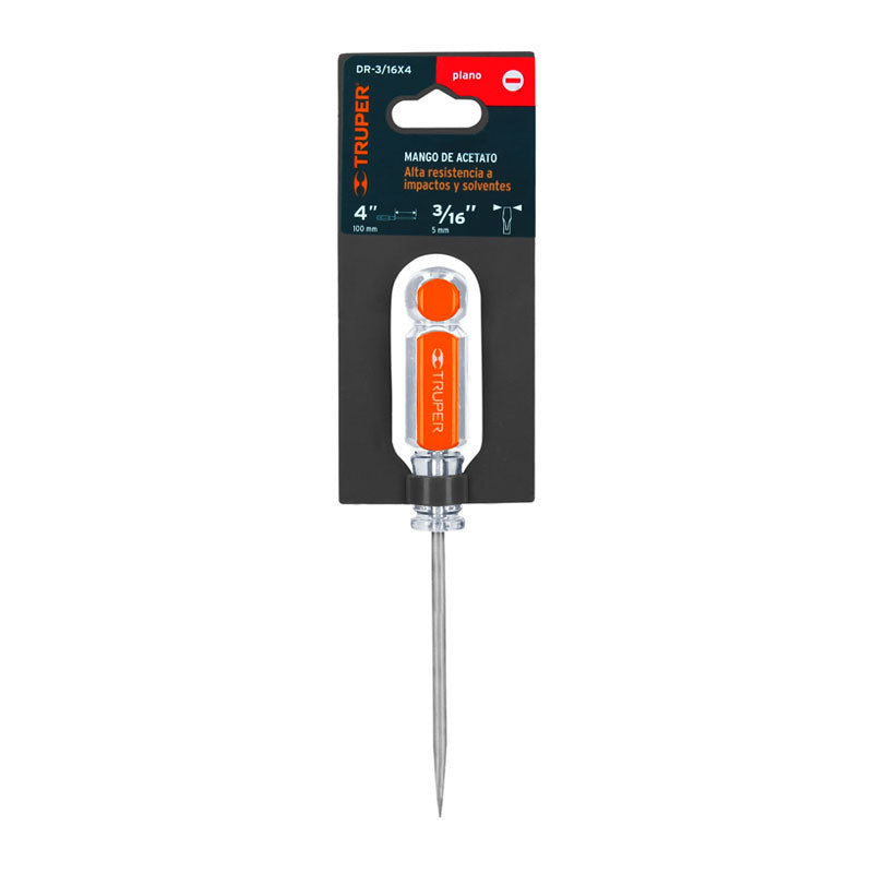 Desarmador Plano 3/16" X 4" Mango De Acetato, Truper