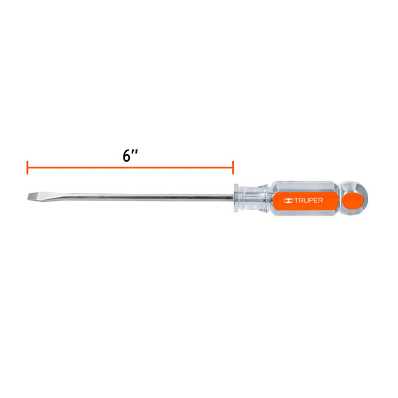 Desarmador Plano 1/4" X 6" Mango De Acetato, Truper
