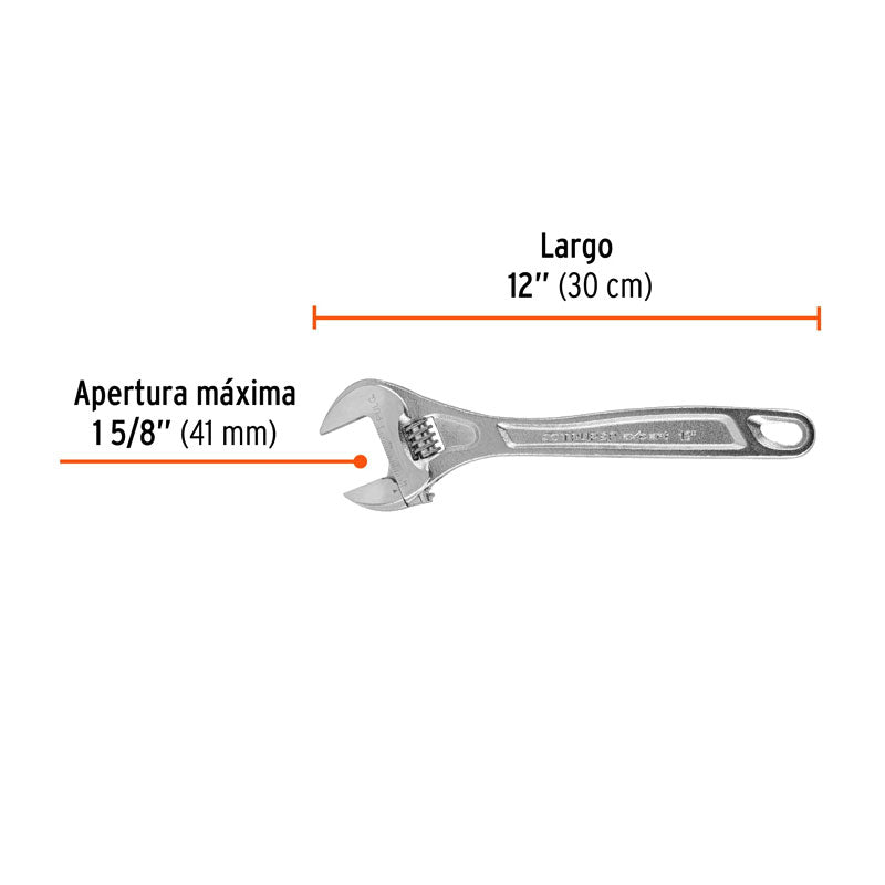 Llave Ajustable (Perico) 12" Profesional Cromada, Expert