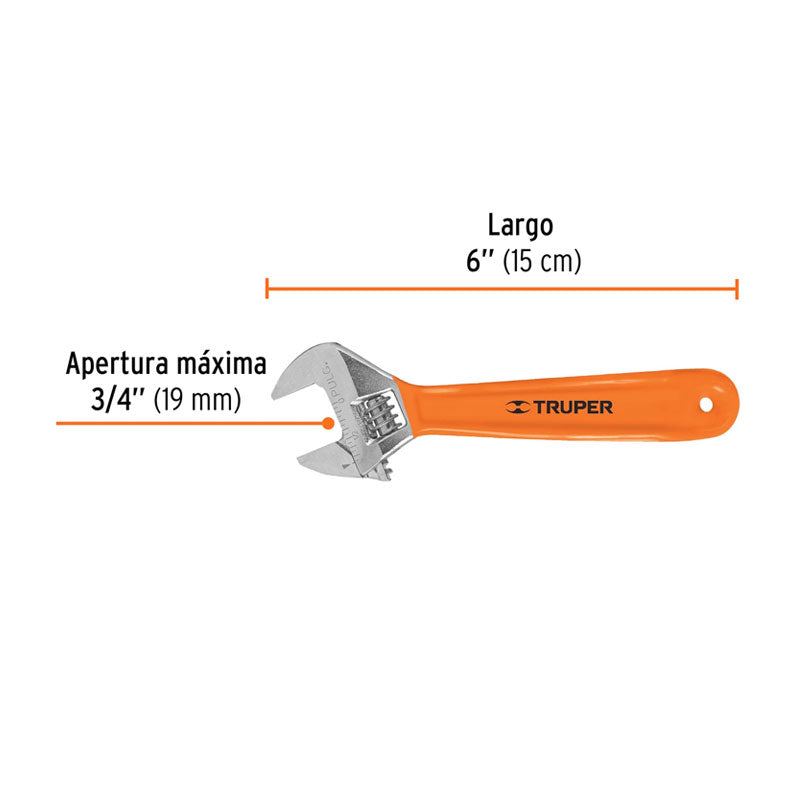 Llave Ajustable (Perico) 6" Cromada Mango De Pvc, Truper