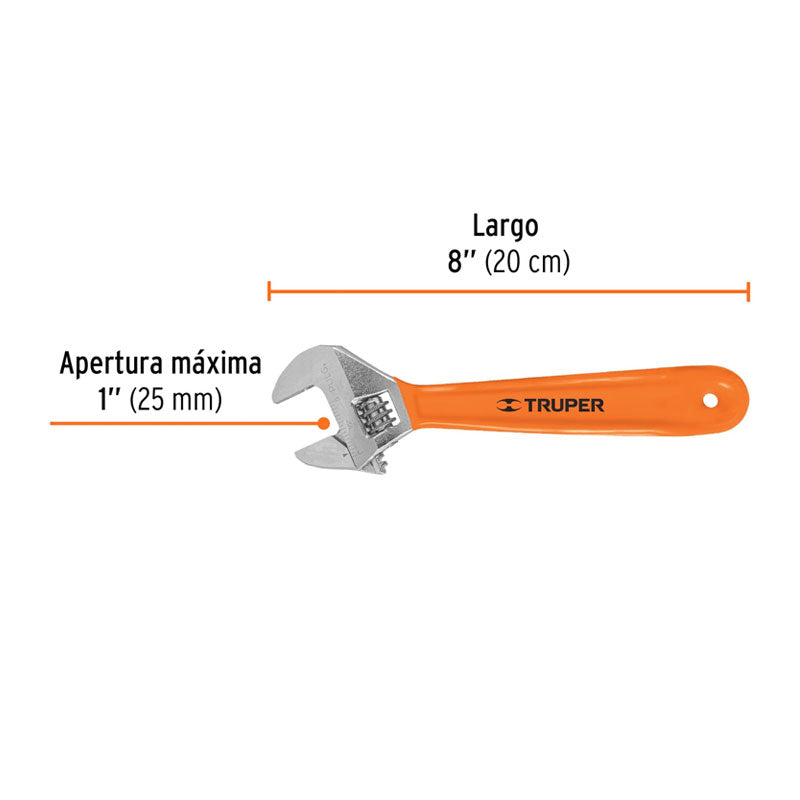 Llave Ajustable (Perico) 8" Cromada Mango De Pvc, Truper