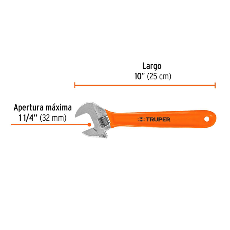 Llave Ajustable (Perico) 10" Cromada Mango De Pvc, Truper