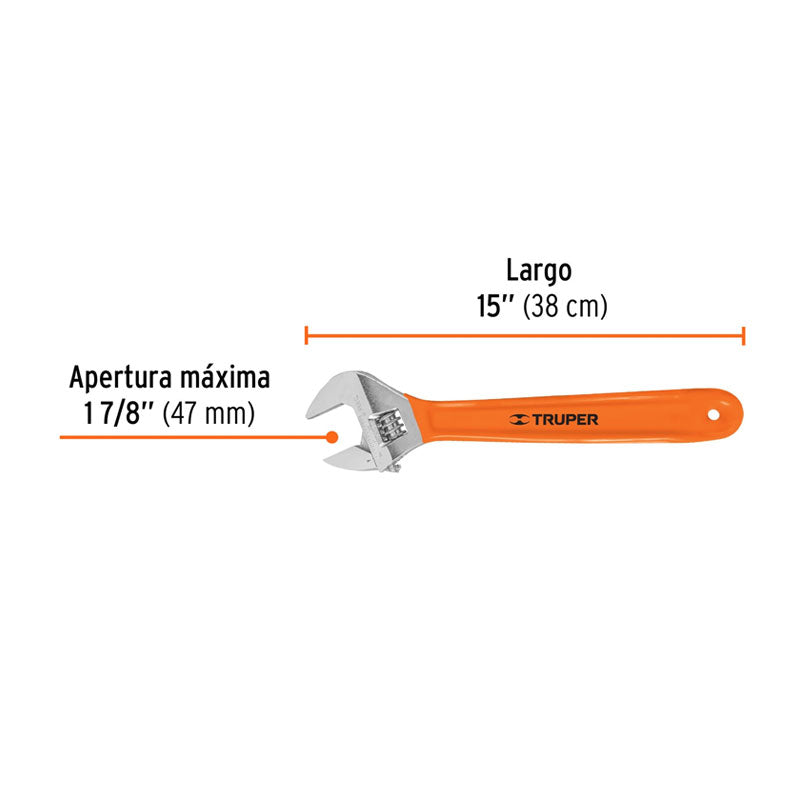 Llave Ajustable (Perico) 15" Cromada Mango De Pvc, Truper