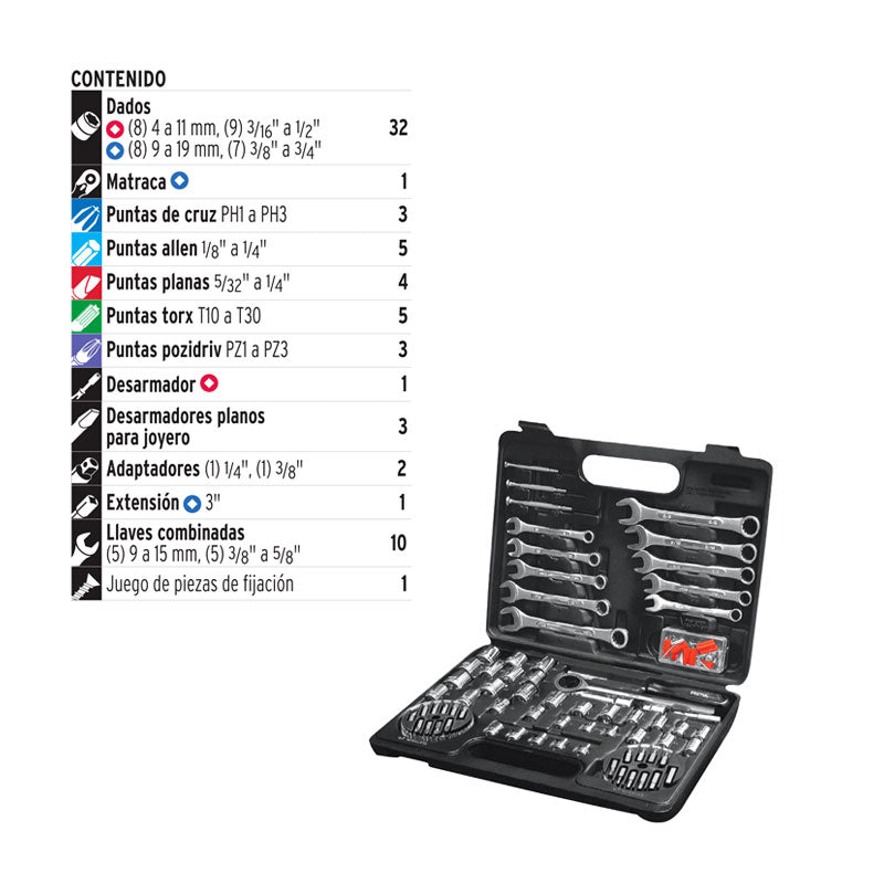Juego De 71 Herramientas 1/4" Y 3/8" Para Mecánico, Pretul