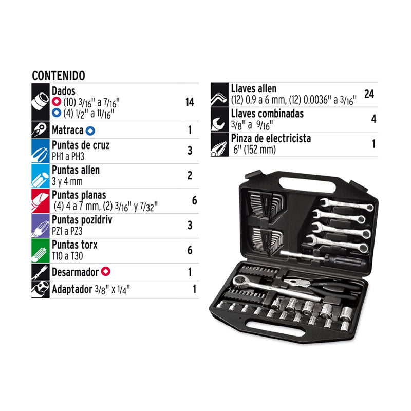 Juego De 66 Herramientas 1/4" Y 3/8" Para Mecánico, Pretul