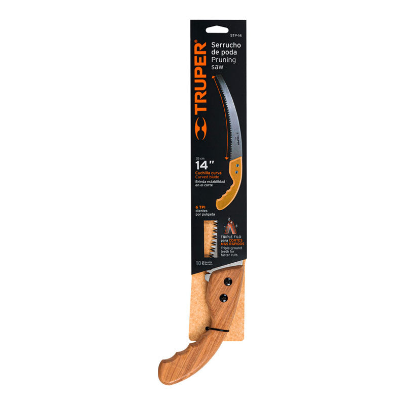Serrucho De Poda 14" Hoja Curva 6 Dpp, Mango Madera, Truper