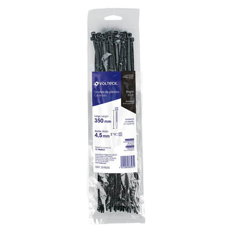 Bolsa Con 25 Cinchos Plásticos 50 Lb, 350X4.5 Mm, Negros