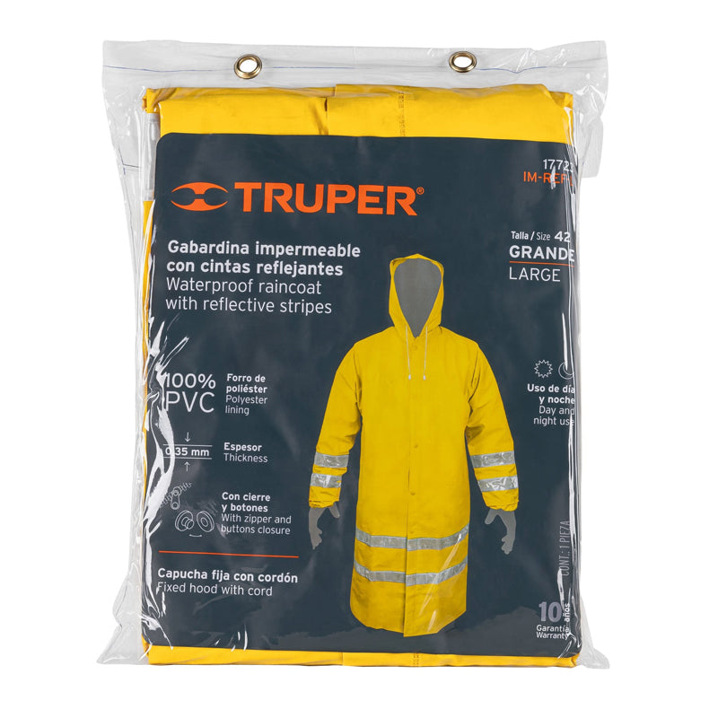 Gabardina Impermeable Grande, Doble Capa Con Reflejante, 17723 Truper Imrefl