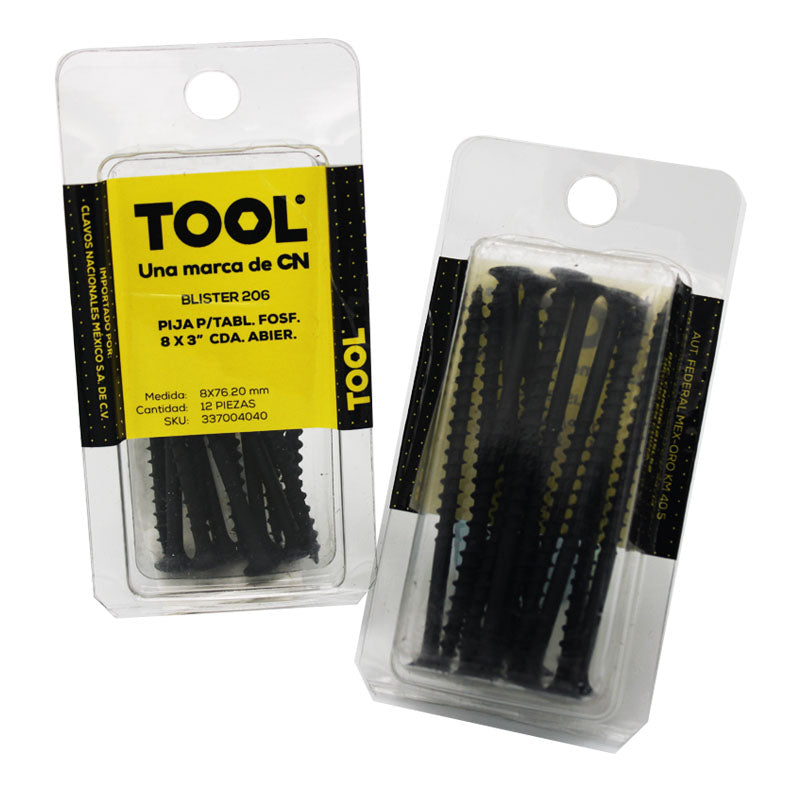 Blíster 206 Pija Para Tablaroca Fosfatada 8 X 3" Cuerda Abierta Con 12 Piezas