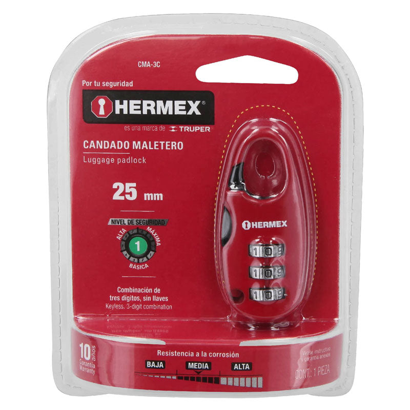Candado Maletero De Combinación 25 Mm, Blíster, Hermex