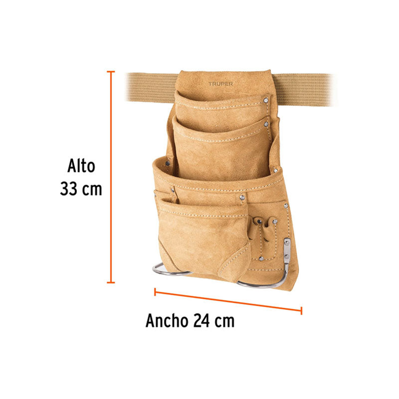 Porta Herramientas De Carnaza Con 12 Compartimentos, Truper