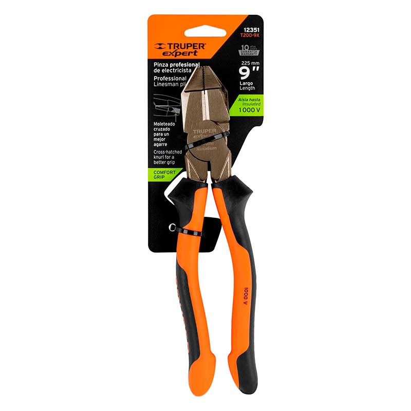 Pinza Electricista 9" Uso Rudo, Alta Palanca, Comfort Grip 12351, Truper - Tool Ferreterías / Ferretodo - Herramientas y material de construcción.