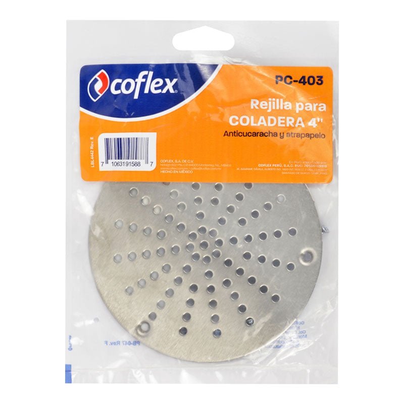 Rejilla Para Coladera De 4" Anticucaracha Y Atrapapelo Pc403 Coflex - Tool Ferreterías / Ferretodo - Herramientas y material de construcción.