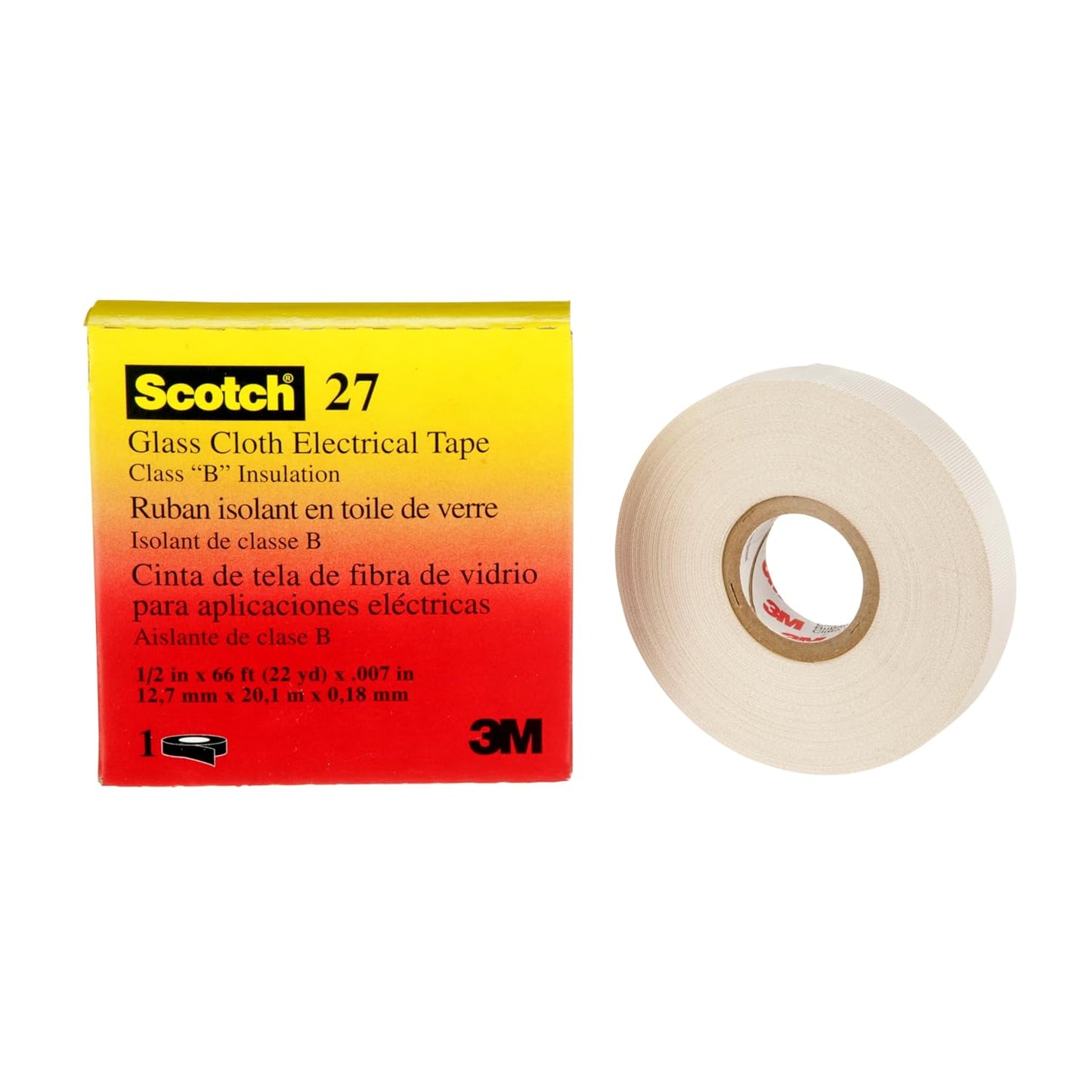 Cinta aislar fibra vidrio 1/2" X 20 Mt 3M N.27
