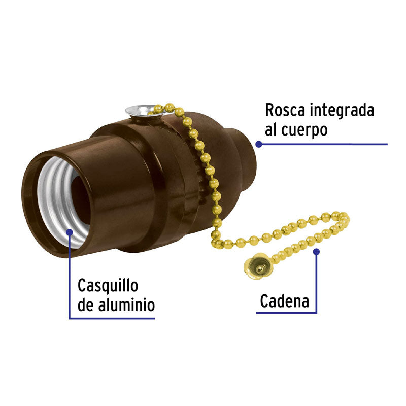 Portalámpara de baquelita con interruptor de cadena, 46533 Volteck POBA 18