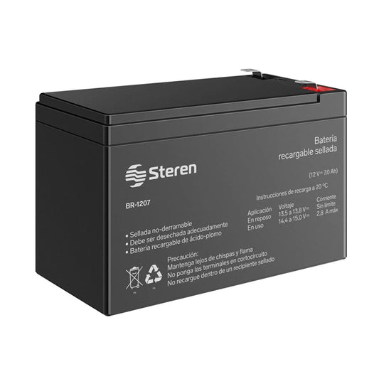 Batería sellada de ácido-plomo de 12 Vcc 7 Ah, BR-1207 Steren