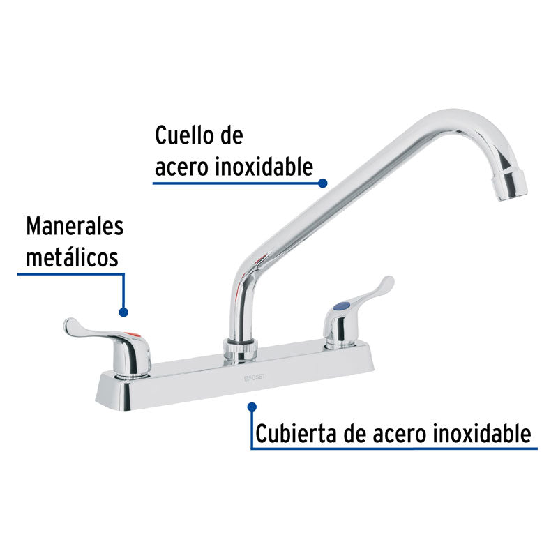 Mezcladora de 8" para fregadero con cuello largo, manerales de palanca, 49287 Foset F 318P