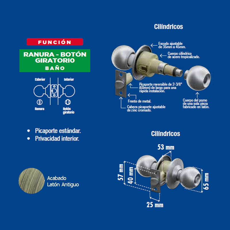 Perilla Yale Novo Baño Latón Antiguo Mx80121