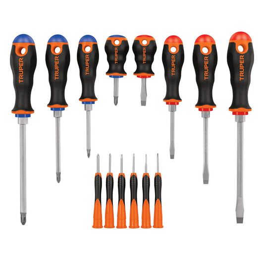 Juego de 8 desarmadores mango Comfort Grip y 6 de joyero, 14197 Truper DTJ 14B