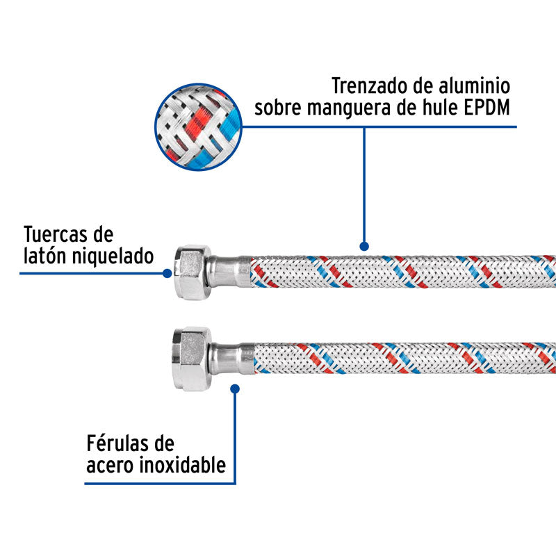 Manguera para WC de 1/2" x 7/8" x 35 cm de aluminio, 26022 Foset FWC 35P
