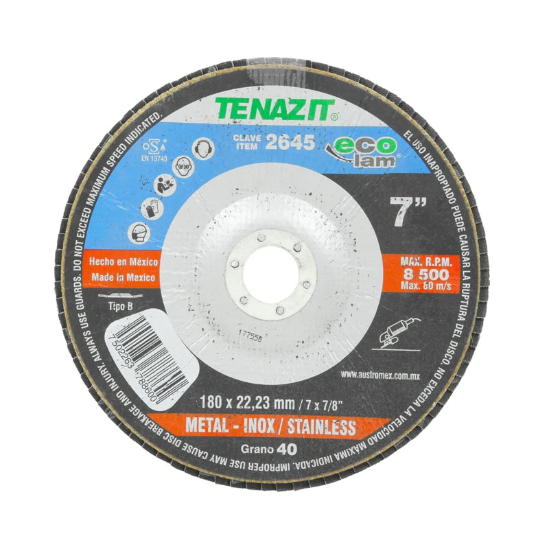 Disco laminado para desbaste de 7" x 7/8", grano 40, 2645 Tenazit