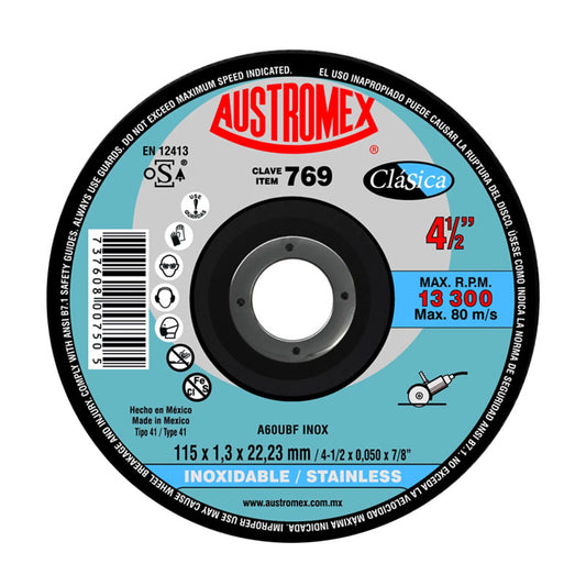 769 Disco Acero Inox.Plano 4.1/2" X 1.3 Mm X 7/8"