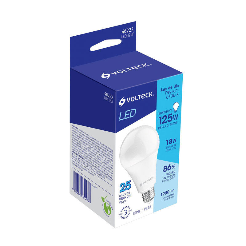 Lámpara LED tipo bulbo A19 de 18 W, luz de día, 46222 Volteck LED125F