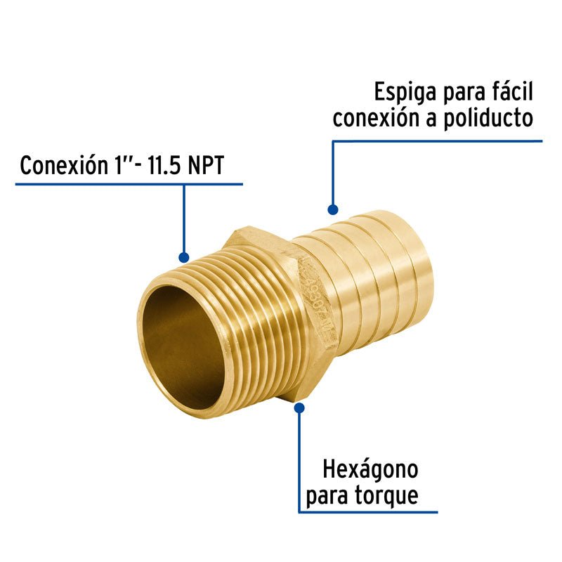 Adaptador macho de latón de 1" para poliducto, 49307 Foset ADPO 1M - Tool Ferreterías / Ferretodo - Herramientas y material de construcción.
