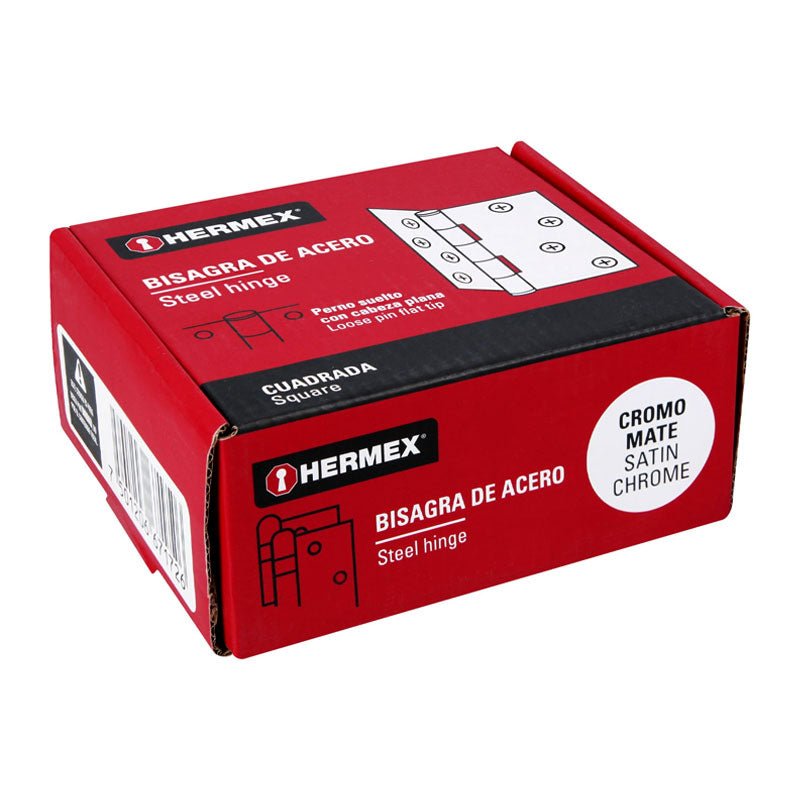 Bisagra Cuadrada 2", Cromo Mate, Cabeza Plana, Hermex - Tool Ferreterías / Ferretodo - Herramientas y material de construcción.