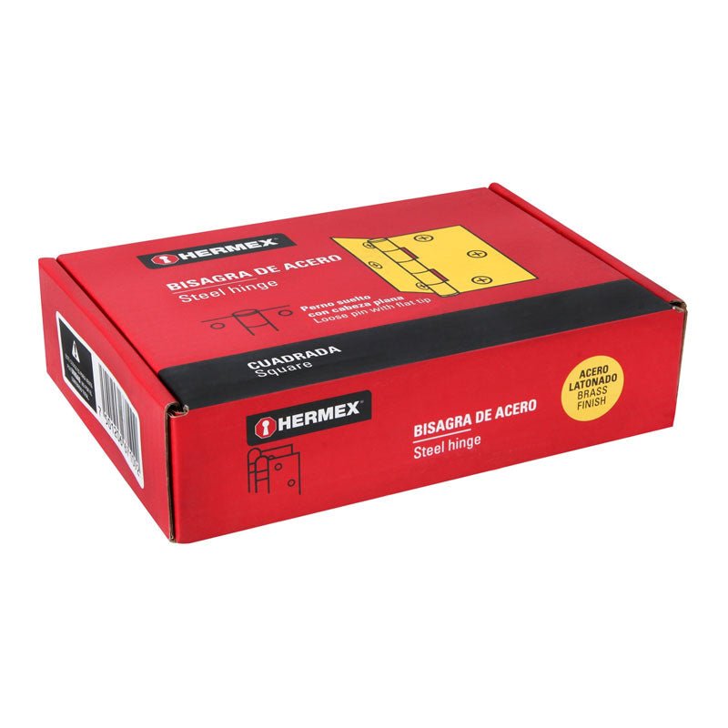 Bisagra Cuadrada 3" Acero Latonado, Cabeza Plana, Hermex - Tool Ferreterías / Ferretodo - Herramientas y material de construcción.