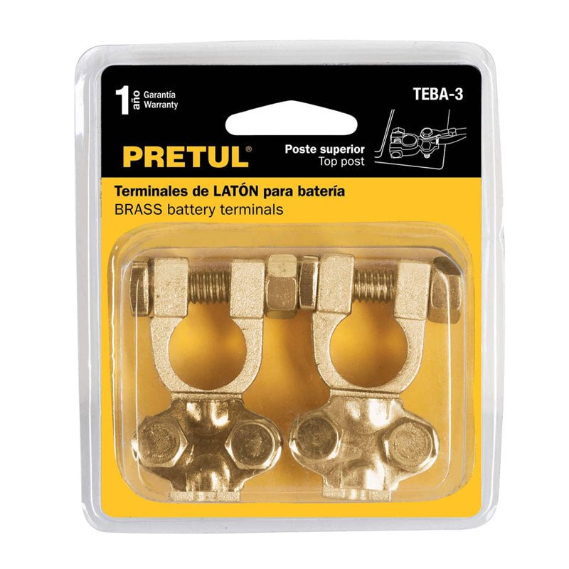 Blíster con 2 terminales para batería, latón poste superior, 23042 Pretul TEBA 3 - Tool Ferreterías / Ferretodo - Herramientas y material de construcción.
