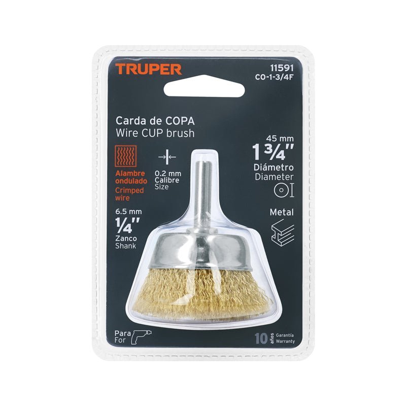 Carda de copa de 1 3/4" alambre fino para taladro, 11591 Truper CO - 1 - 3/4F - Tool Ferreterías / Ferretodo - Herramientas y material de construcción.