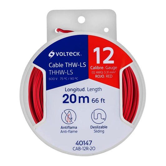 Carrete Con 20 M De Cable Thhw Ls 12 Awg Rojo, Volteck - Tool Ferreterías / Ferretodo - Herramientas y material de construcción.