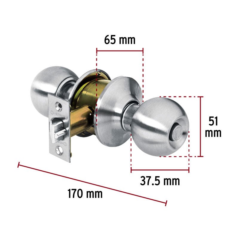 Cerradura Tipo Esfera Para Recámara, Cromo Mate, Hermex - Tool Ferreterías / Ferretodo - Herramientas y material de construcción.