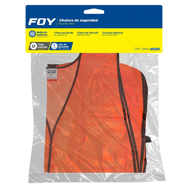 Chaleco de seguridad de malla de poliéster, naranja unitalla, 144172 Foy - Tool Ferreterías / Ferretodo - Herramientas y material de construcción.