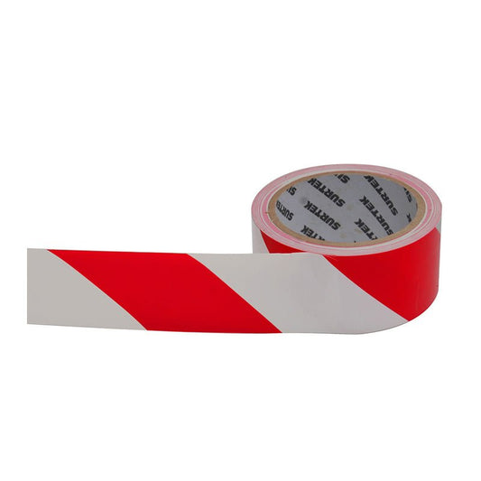Cinta de señalización de adhesivo acrílico ancho 2" de 18 m, color blanco/rojo, 138061 Surtek - Tool Ferreterías / Ferretodo - Herramientas y material de construcción.