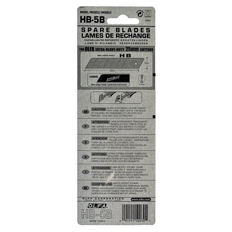 Cuchillas De Repuesto Para Cutter Industrial H 1 Olfa Con 5 Piezas, Hb 5B  - Tool Ferreterías / Ferretodo - Herramientas y material de construcción.