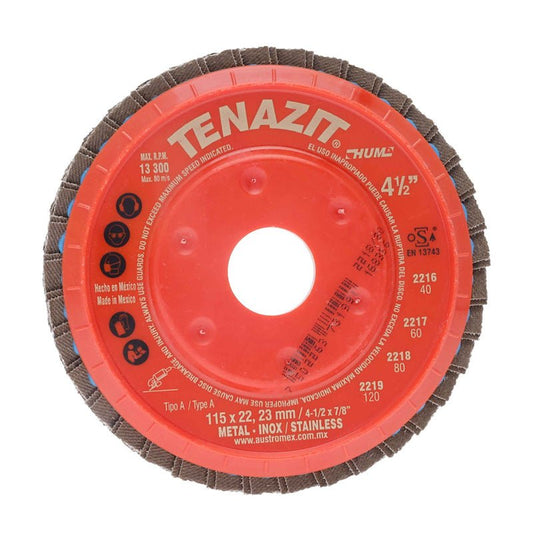 Disco laminado de 4 1/2" x 7/8", grano zirconio TZHUM - 80, 2218 Tenazit - Tool Ferreterías / Ferretodo - Herramientas y material de construcción.